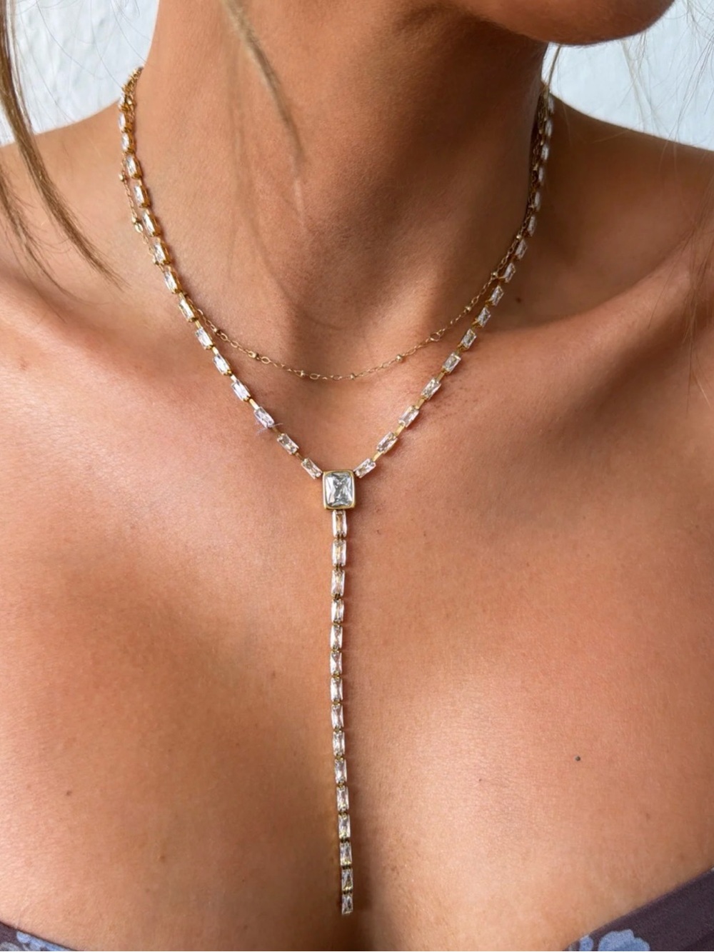 Gold Crystal Gwyneth Lariat Necklace - Elegant Women’s Jewelry
